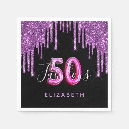 Serviette En Papier 50 Fabuleux anniversaire noir violet parties scint (Devant)