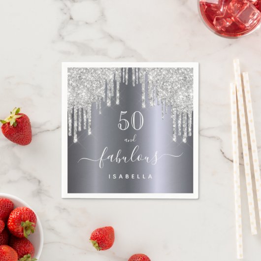Serviette En Papier 50 fabuleux anniversaire parties scintillant argen (En situation)