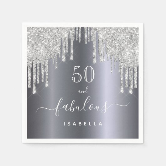 Serviette En Papier 50 fabuleux anniversaire parties scintillant argen (Devant)