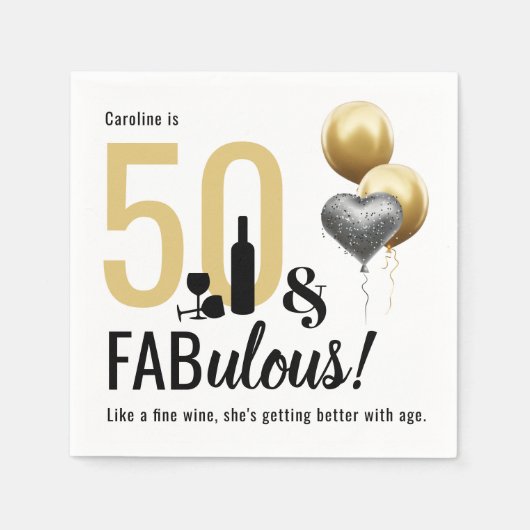 Serviette En Papier 50 & Fabuleux Gold & Black Modern Anniversaire (Devant)