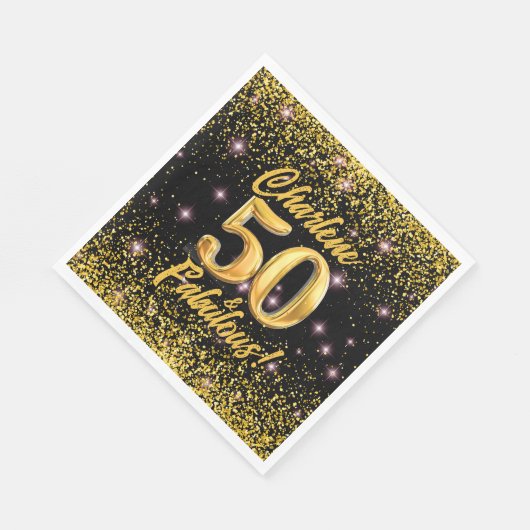 Serviette En Papier 50 Fabuleux Gold Parties scintillant Rose Stars 50 (Coin)