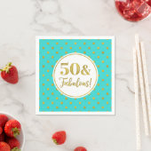 Serviette En Papier 50 & Fabuleux Points Or Turquoise Blanc Anniversai (En situation)