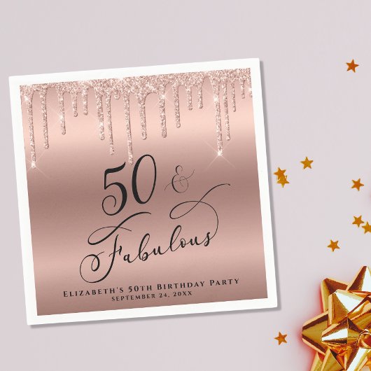 Serviette En Papier 50 Fabuleux Rose de Parties scintillant Gold Perso