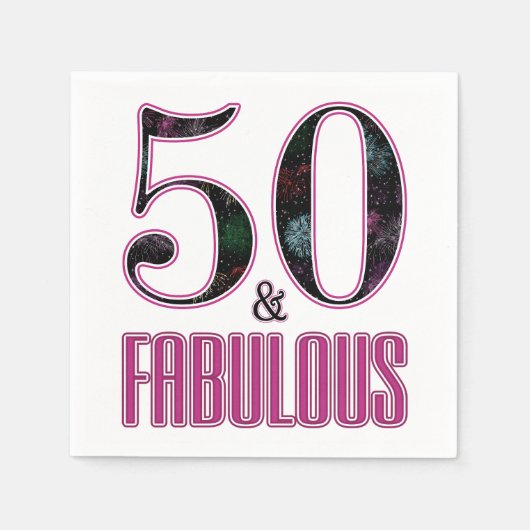 Serviette En Papier 50 & Fabulous Pink Black Typographie 50e anniversa (Devant)