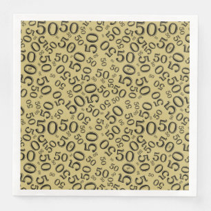 Serviette En Papier 50e âge Nombre aléatoire Motif Noir/Or