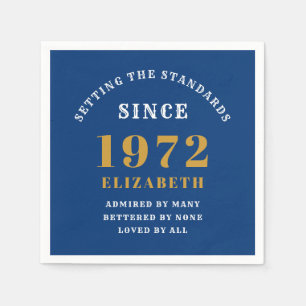Serviette En Papier 50e anniversaire 1972 Elegant Chic Gold Blue