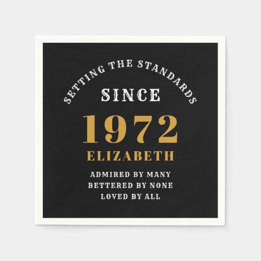 Serviette En Papier 50e anniversaire 1972 Elegant Chic Gold Noir (Devant)