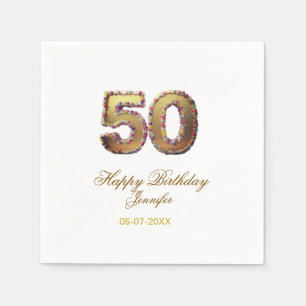Serviette En Papier 50e anniversaire ajouter nom date année or floral