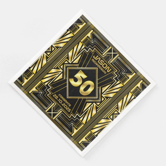 Serviette En Papier 50e anniversaire Art Déco Gold Black Great Gatsby (Coin)