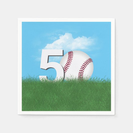 Serviette En Papier 50e Anniversaire Baseball En Herbe Verte (Devant)