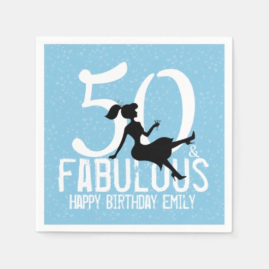 Serviette En Papier 50e anniversaire Cute Blue Party Silhouette Martin (Devant)