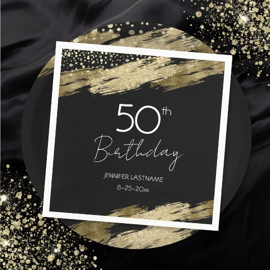 Serviette En Papier 50e anniversaire de fête Gold Black Napkins