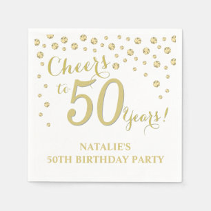 Serviette En Papier 50e anniversaire de la fête Diamant blanc et or