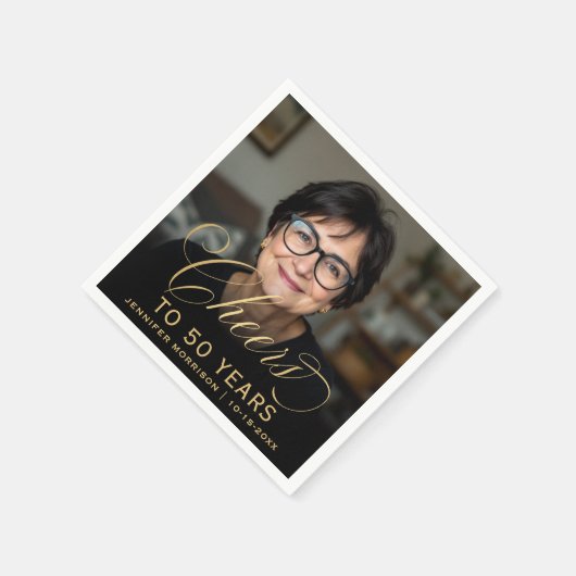 Serviette En Papier 50e anniversaire de la fête Photo Gold Script Chee (Coin)