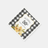 Serviette En Papier 50e anniversaire de la florale jaune noir et blanc (Coin)