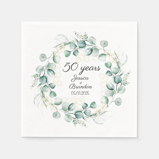 Serviette En Papier 50e anniversaire de l'Eucalyptus Mariage d'or (Devant)
