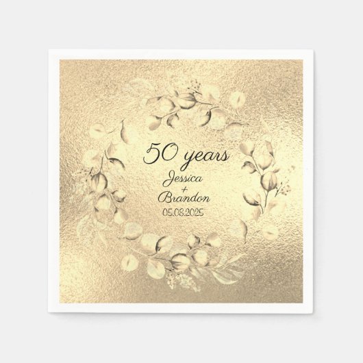 Serviette En Papier 50e anniversaire de l'Eucalyptus Mariage d'or (Devant)