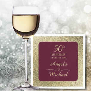 Serviette En Papier 50e Anniversaire de Mariage Bordeaux Paillettes Or