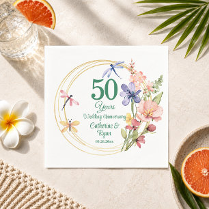 Serviette En Papier 50e anniversaire de mariage cadre doré floral