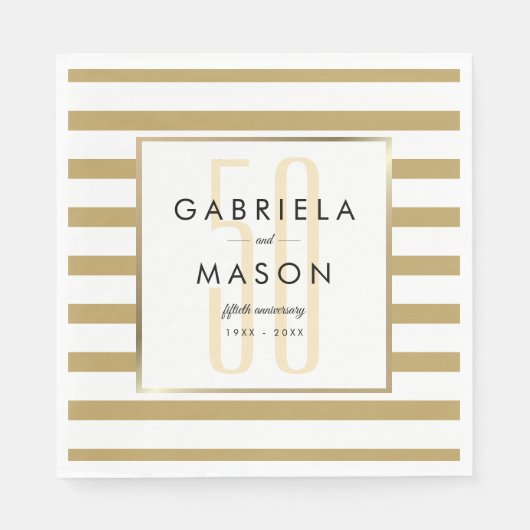 Serviette En Papier 50e anniversaire de Mariage Classic Golden Stripe (Devant)