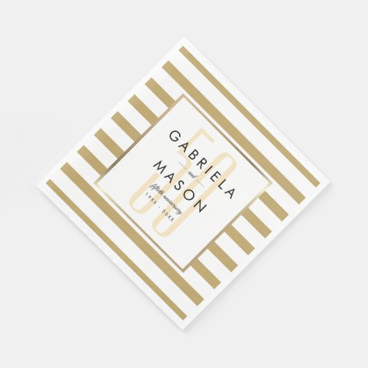 Serviette En Papier 50e anniversaire de Mariage Classic Golden Stripe (Coin)