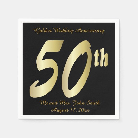 Serviette En Papier 50e anniversaire de Mariage d'or (Devant)