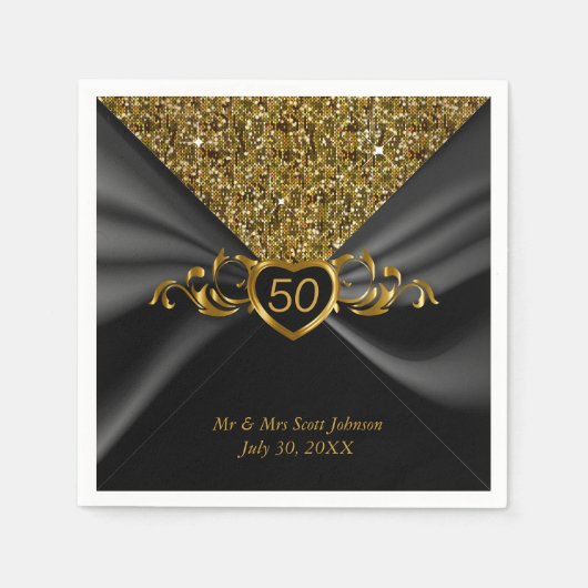 Serviette En Papier 50e anniversaire de Mariage d'or (Devant)