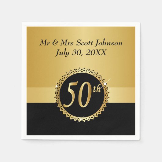 Serviette En Papier 50e anniversaire de Mariage d'or (Devant)