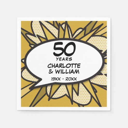 Serviette En Papier 50e Anniversaire de Mariage d'or Fun Retro (Devant)