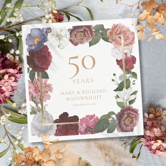 Serviette En Papier 50e anniversaire de Mariage d'or Rose de pays