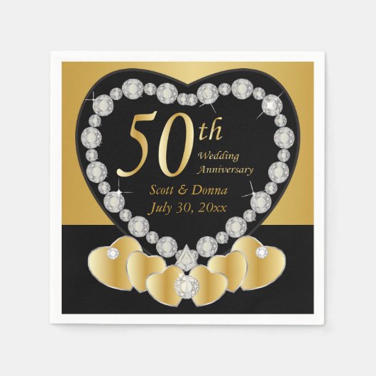Serviette En Papier 50e anniversaire de Mariage d'or | Texte do-it-you (Devant)
