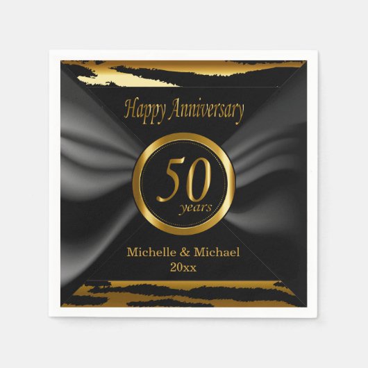 Serviette En Papier 50e anniversaire de Mariage d'or | Zebra Stripes (Devant)