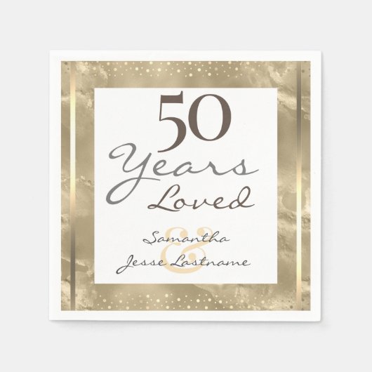 Serviette En Papier 50e anniversaire de Mariage Elegant Gold (Devant)