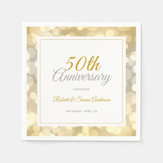 Serviette En Papier 50e anniversaire de Mariage Elegant Gold Bokeh (Devant)