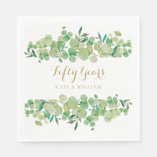 Serviette En Papier 50e anniversaire de Mariage Eucalyptus verdure (Devant)