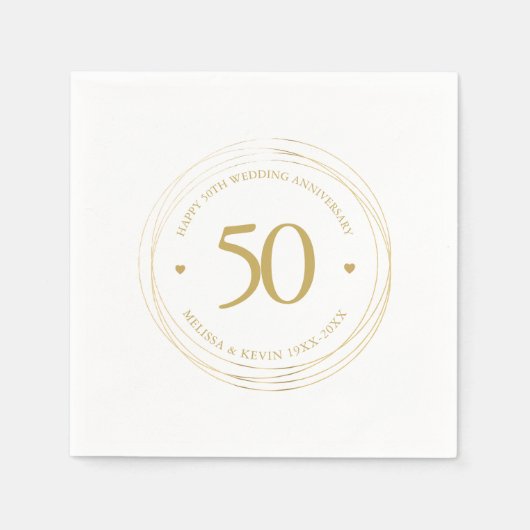 Serviette En Papier 50e anniversaire de Mariage Gold Circle Frame (Devant)