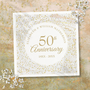 Serviette En Papier 50e Anniversaire de Mariage Marbre Poussière d'Or