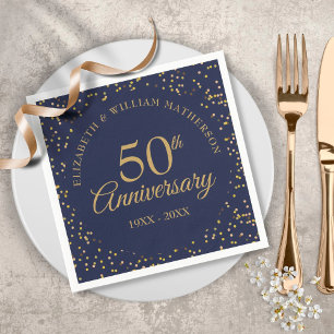 Serviette En Papier 50e anniversaire de Mariage Marine Blue Gold Dust