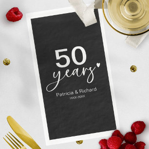 Serviette En Papier 50e anniversaire de mariage noir et blanc 