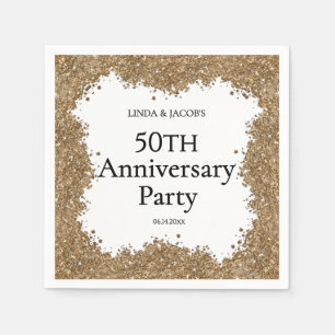 Serviette En Papier 50e Anniversaire de Mariage Or Paillettes Faux 