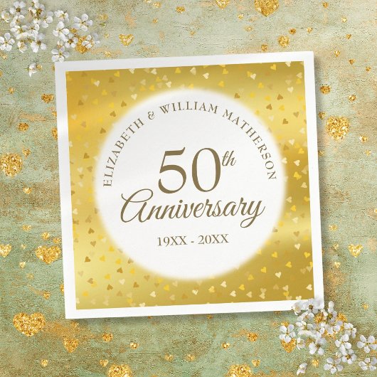 Serviette En Papier 50e Anniversaire de Mariage Papier D'or Cœurs Conf