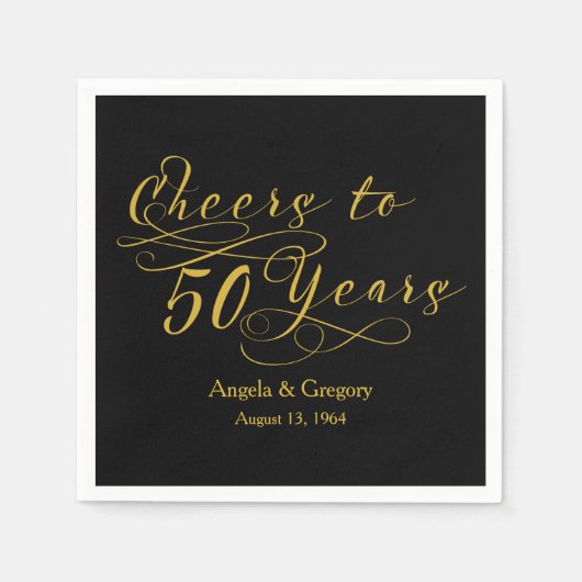 Serviette En Papier 50e anniversaire de Mariage personnalisé Gold Noir (Devant)