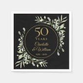 Serviette En Papier 50e anniversaire de Mariage Verdure Noire et Or (Devant)