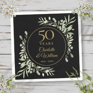 Serviette En Papier 50e anniversaire de Mariage Verdure Noire et Or