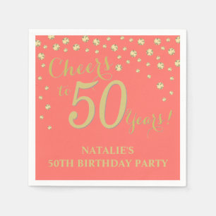 Serviette En Papier 50e anniversaire du Coral Party et Gold Diamond