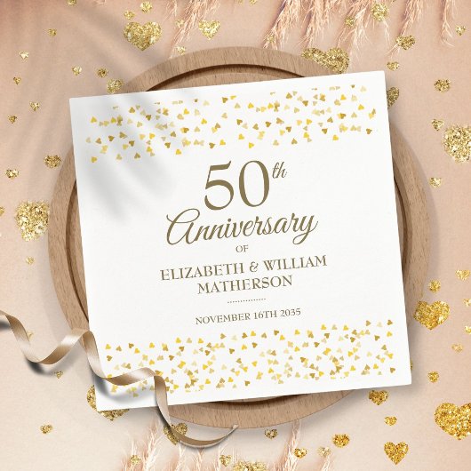 Serviette En Papier 50e anniversaire du Mariage Coeurs d'or