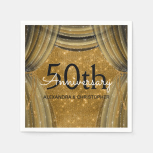 Serviette En Papier 50e anniversaire du Mariage Étincelle noire et or