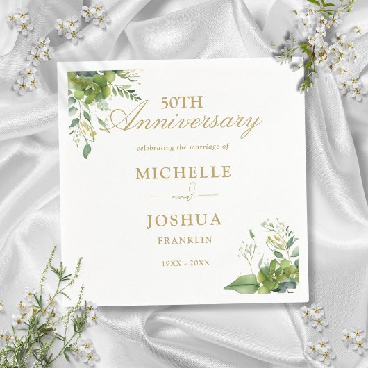 Serviette En Papier 50e anniversaire du Mariage Floral de verdure