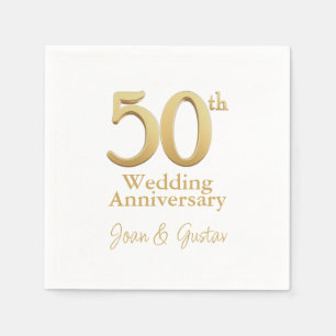 Serviette En Papier 50e anniversaire du Mariage   Lettres d'or   BLANC