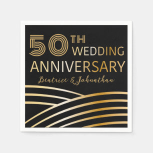 Serviette En Papier 50e anniversaire du Mariage moderne Black and Gold